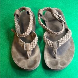 TEVA WOMENS ORIGINAL ANKLE STRAP SUEDE BROWN BRAIDED STRAPS TOE SANDALS SZ 6